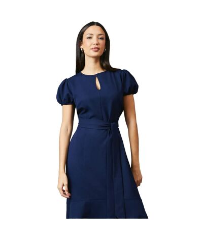Womens/ladies Piping Detail Puff Sleeve Midi Dress Navy Principles