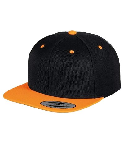 Yupoong Mens The Classic Premium Snapback 2-Tone Cap (Black/ Neon Orange)