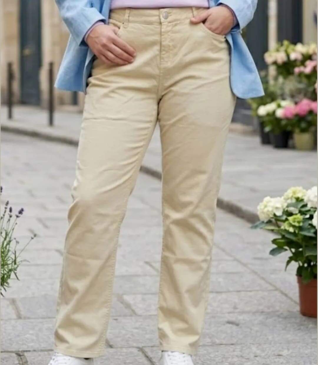 Pantalon 5 poches AXONE Balade - Toile gabardine coton stretch Beige pour une allure lumineuse et confortable-1