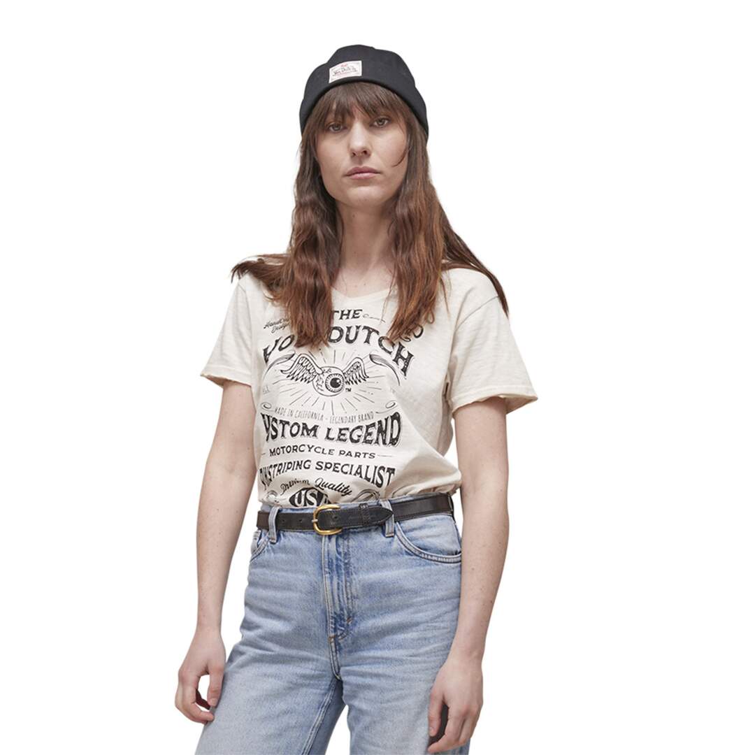 T-shirt femme col en V effet usé en coton Hand Vondutch-1