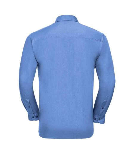 Mens poplin easy-care long-sleeved formal shirt corporate blue Russell Collection