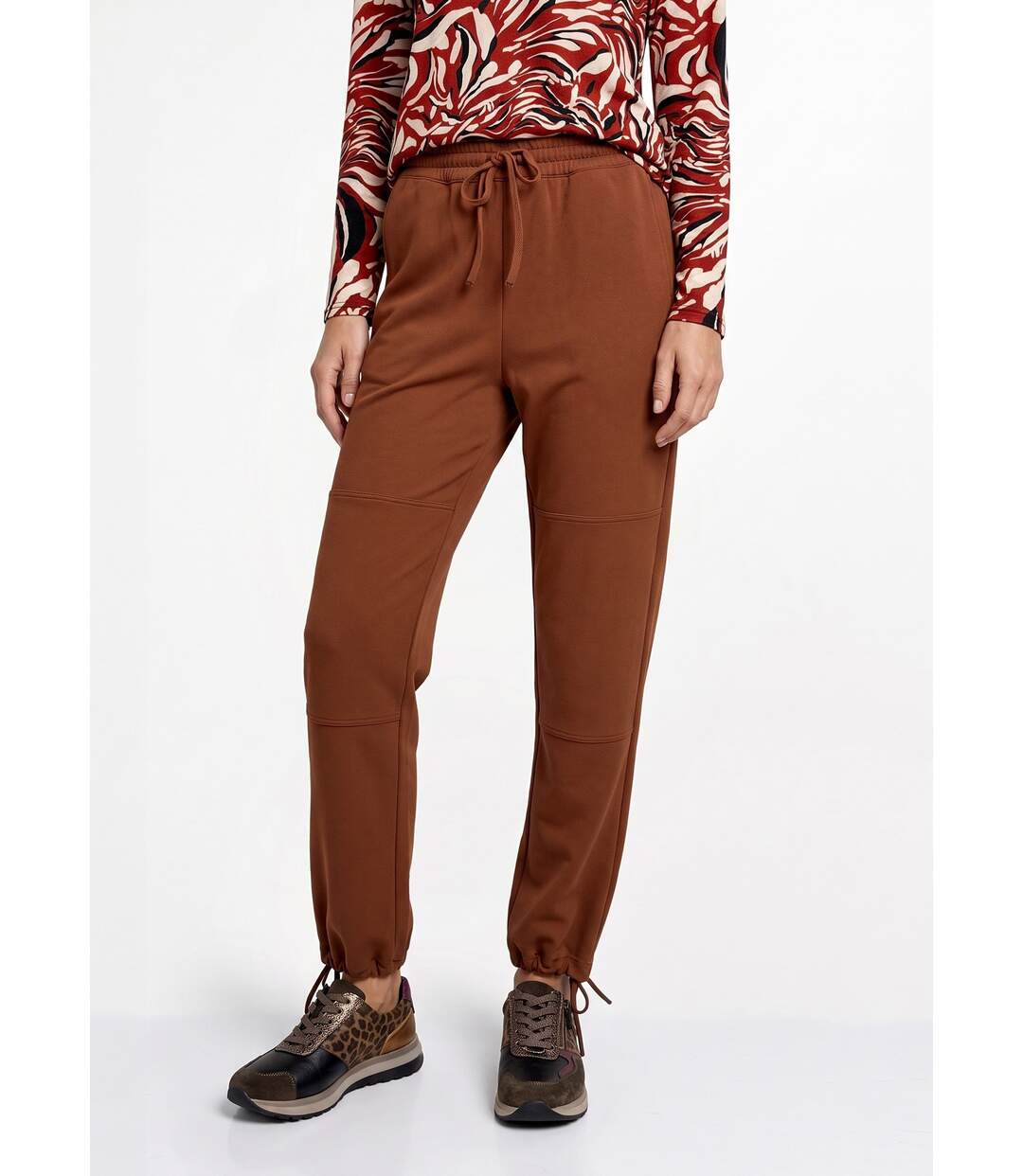 Pantalon large ceinture élastiquée maille crêpe unie-1