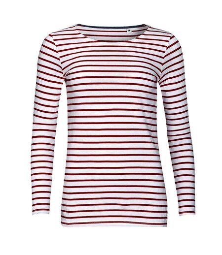 SOLS Womens/Ladies Marine Long Sleeve Stripe T-Shirt (White/Red) - UTPC2580