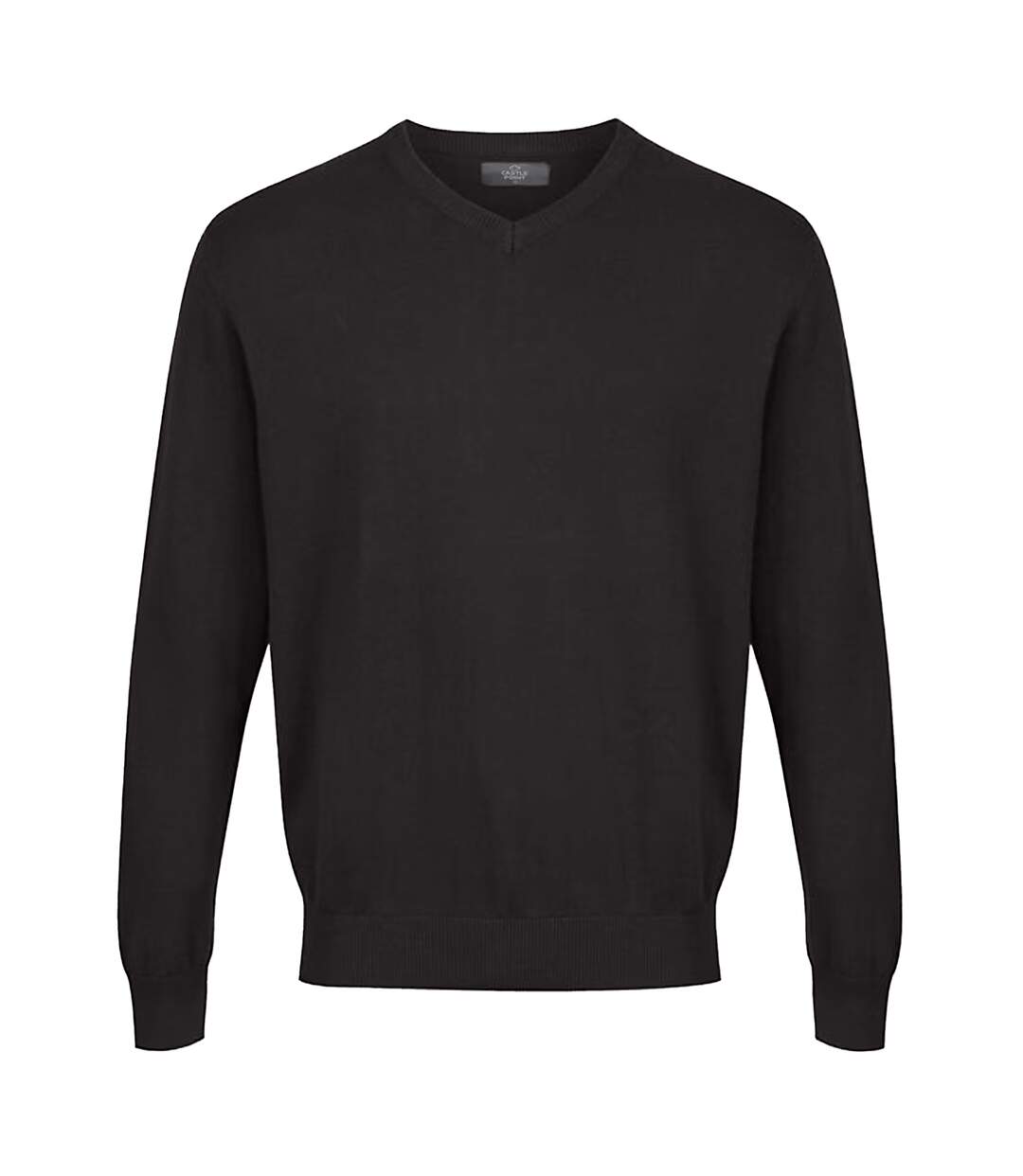 Mens Knitted V Neck Jumper Black CastlePoint-2
