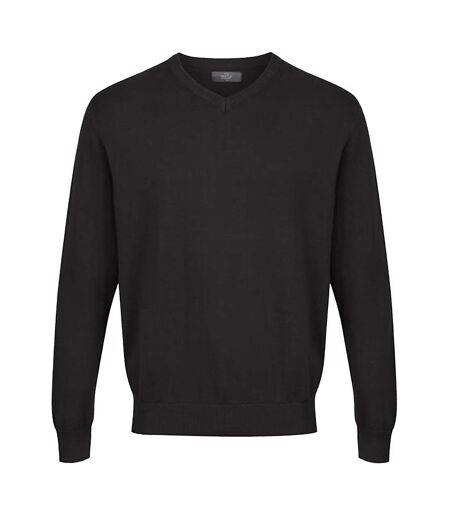 Mens Knitted V Neck Jumper Black CastlePoint