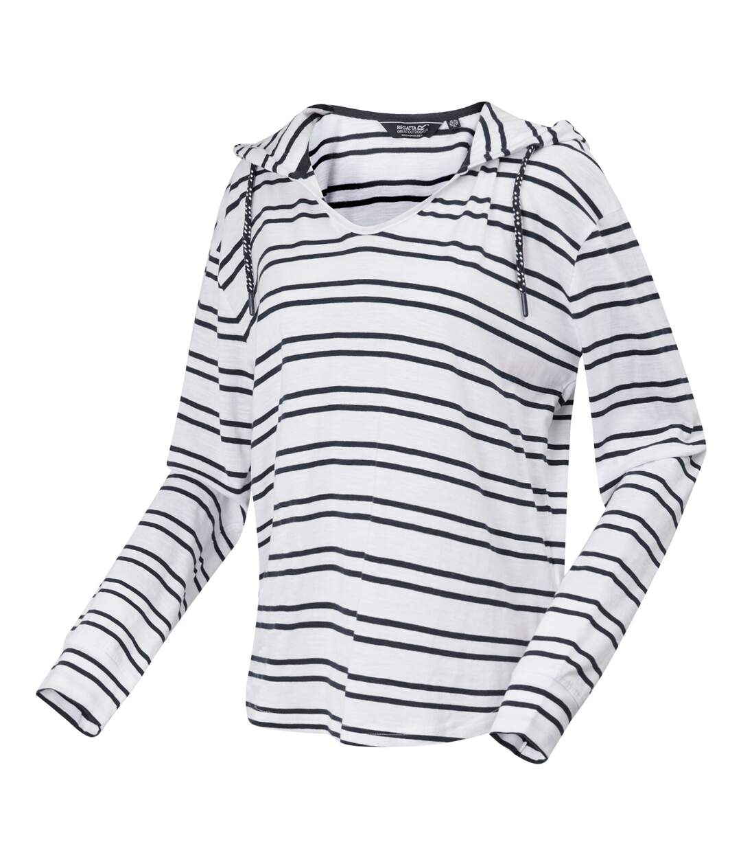 Womens/ladies Minerve Stripe V Neck Hoodie White Navy Regatta-3