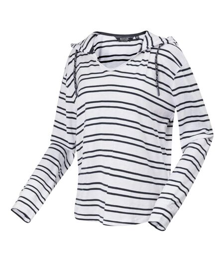 Womens/ladies Minerve Stripe V Neck Hoodie White Navy Regatta