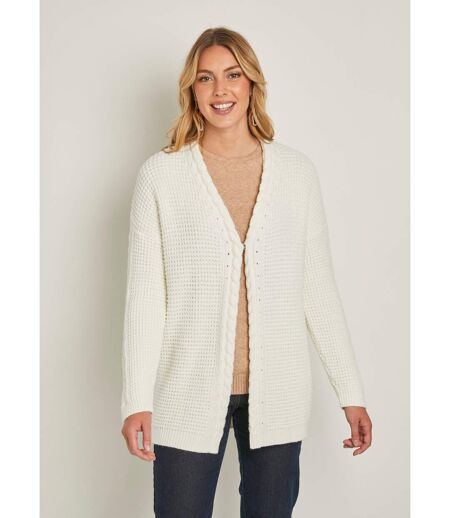 Long gilet chaud perlé col V torsadé pressionné