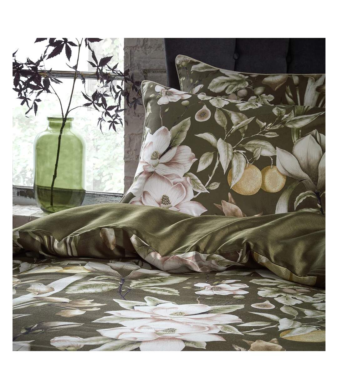 Lavish sateen floral duvet cover set moss EW by Edinburgh Weavers-4