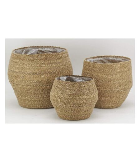 Cache-pots en jonc naturel et doublure plastique (Lot de 3)