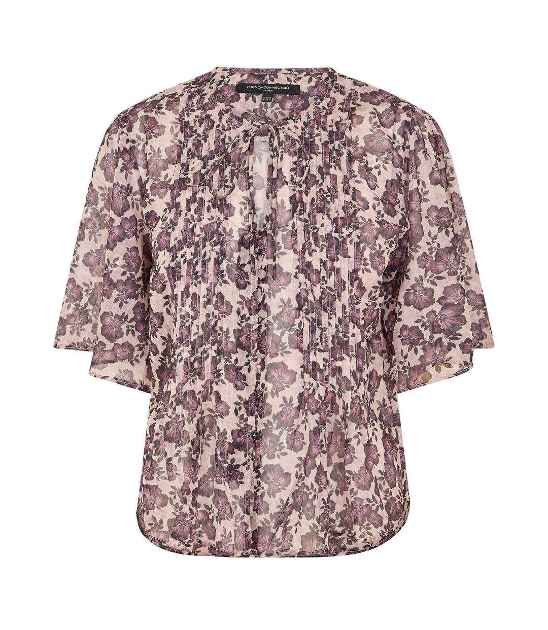 Womens/ladies Elysian Floral Tie Neck Puff Sleeve Blouse Blush Pink French Connection-2