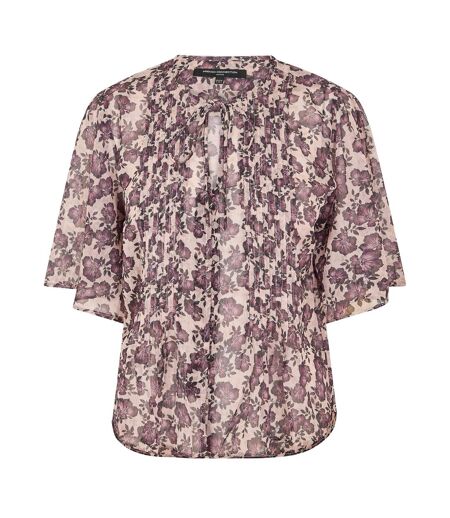 Womens/ladies Elysian Floral Tie Neck Puff Sleeve Blouse Blush Pink French Connection