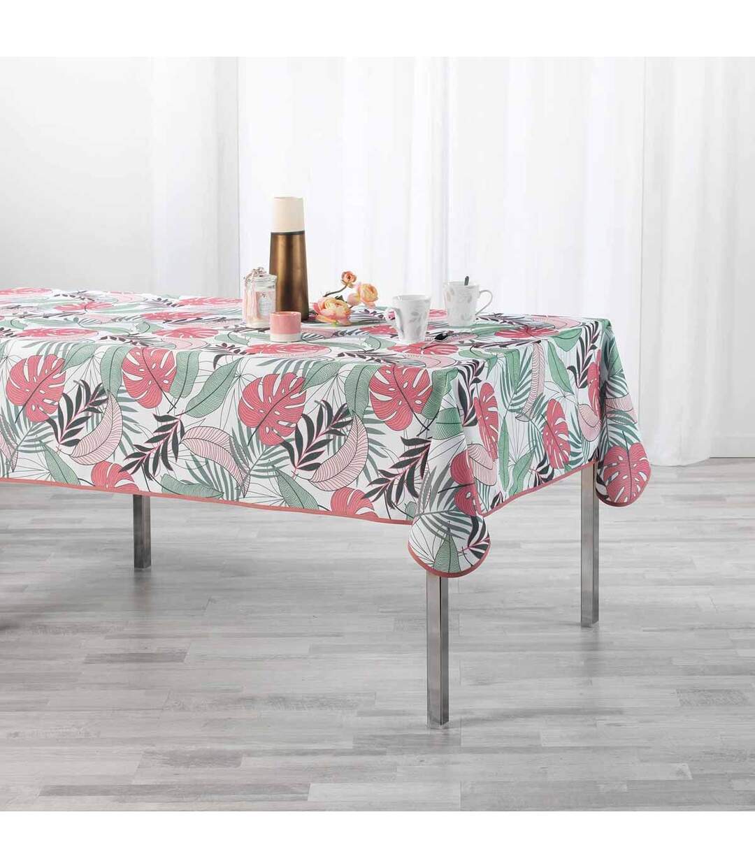 Nappe Antitache Beauty Jungle 150x240cm Blanc & Rose-3