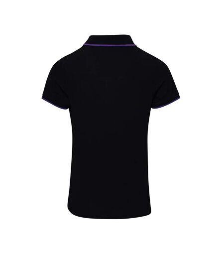 Womens/ladies Coolchecker Contrast Pique Polo Shirt Black Purple Premier