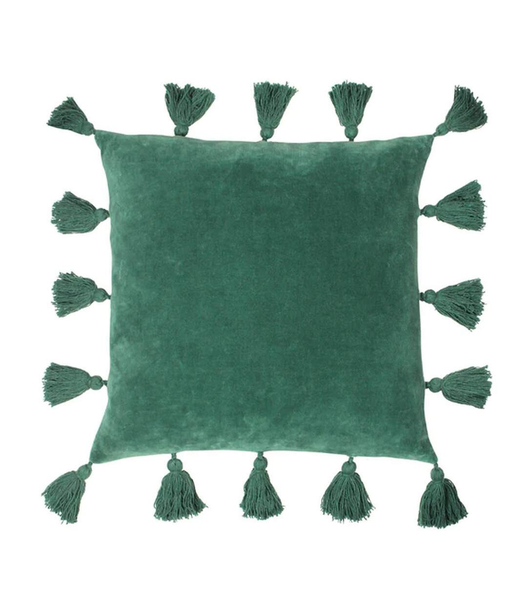 Medina velvet tassel cushion cover one size juniper green Furn-1