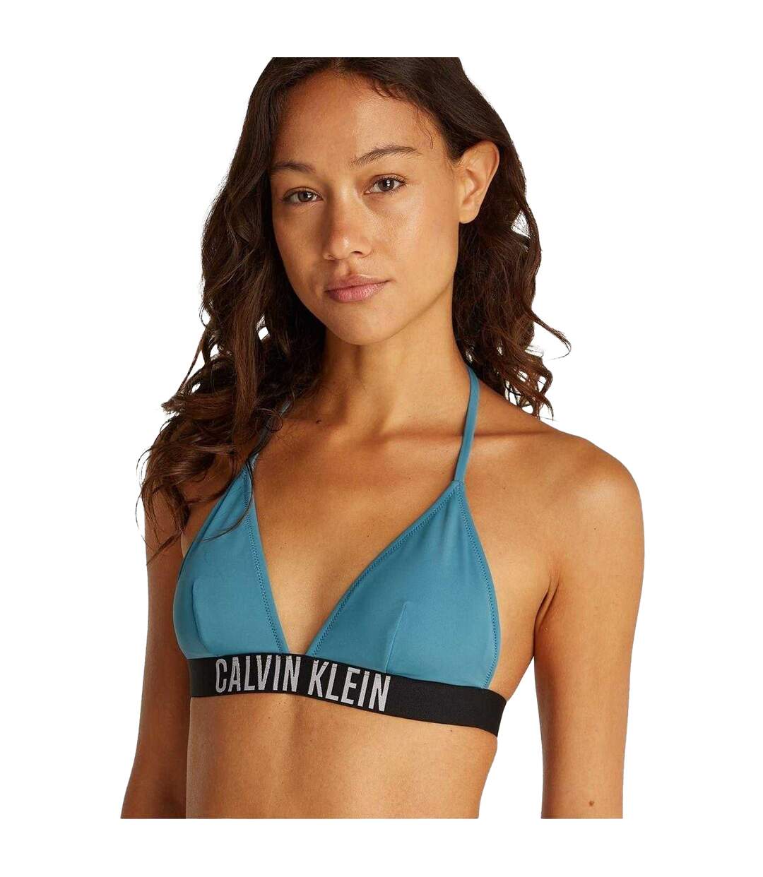 Womens/ladies Triangle Cups Bikini Top Storm Blue Calvin Klein-1