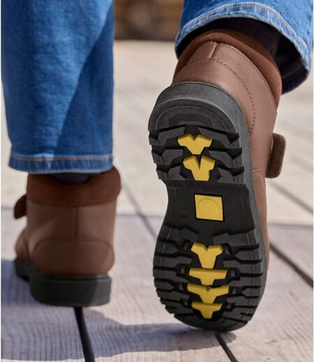 Boots en Croûte de Cuir Scratchées Fourrées Sherpa