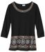 Women's Black Print Tunic - Three-Quarter Sleeves