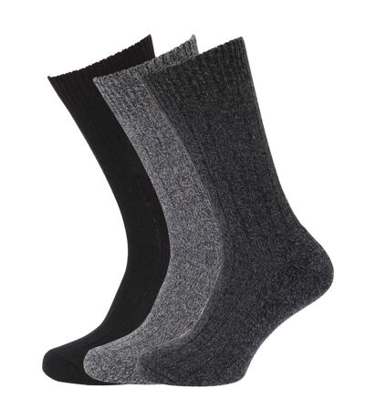 Mens Wool Blend Socks With Wool Padded Sole (Pack Of 3) (Black/Grey) - UTMB156