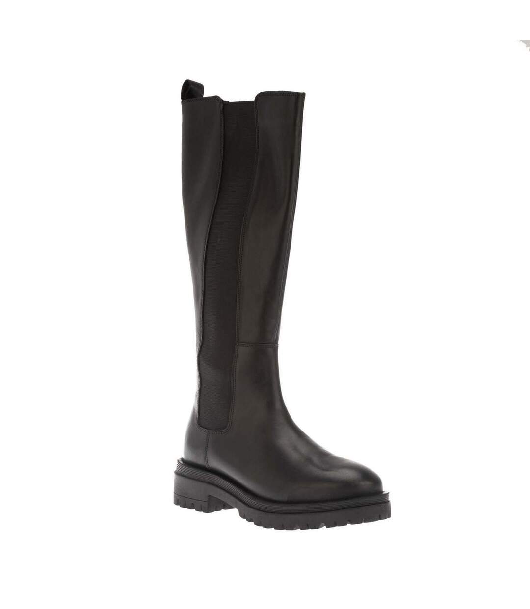 Womens/ladies Leather Elasticated Panel Knee-high Boots Black Dune London-4