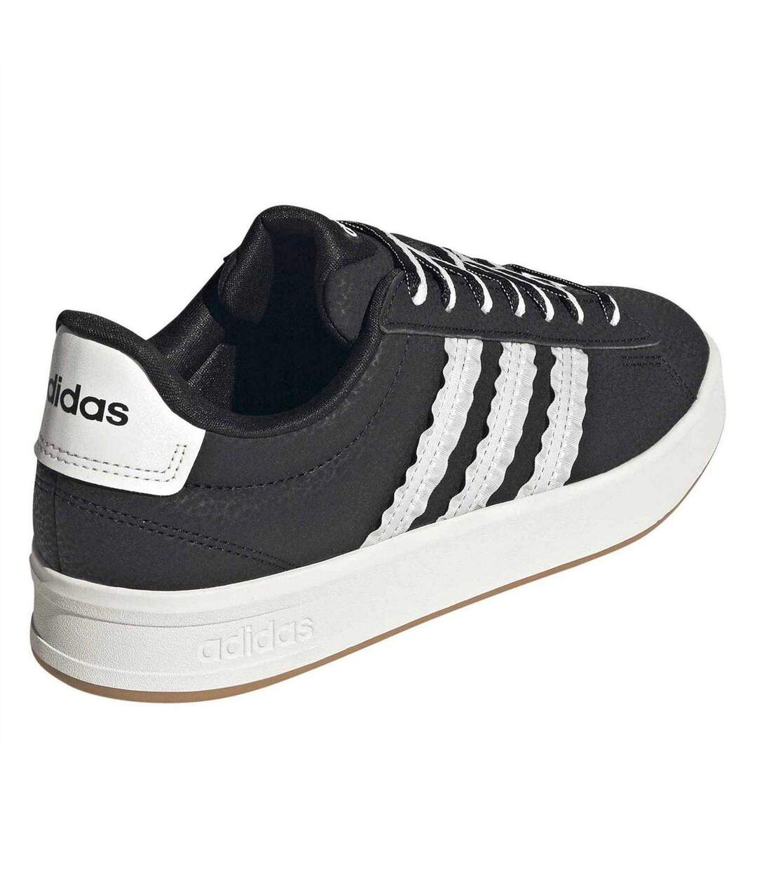 Mens Grand Court 3 Stripes Flat Trainers Core Black Adidas-2