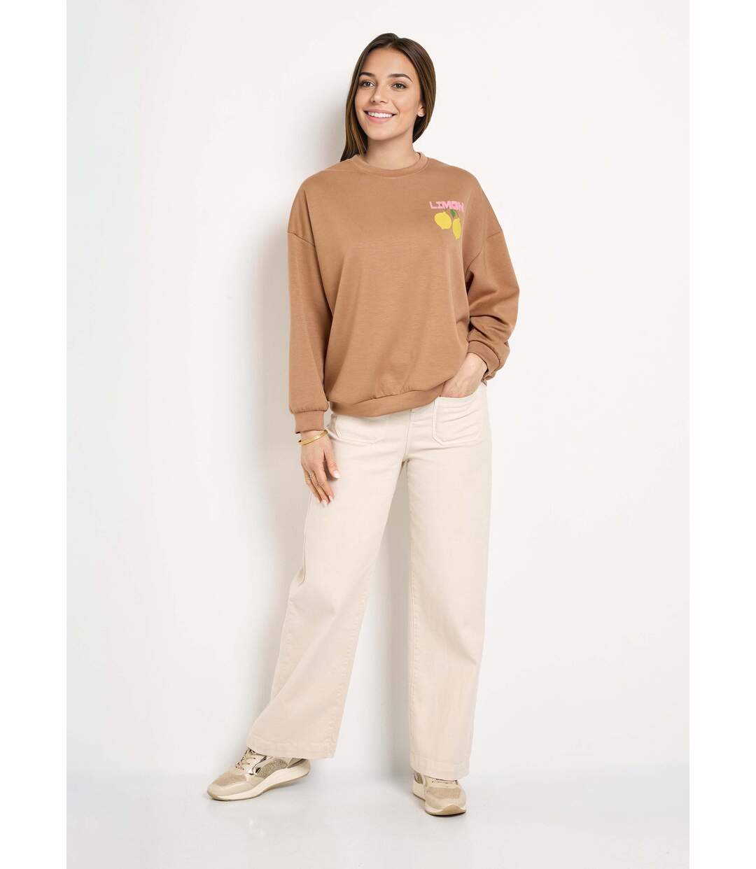Sweat col rond motif Citrons maille douce-3
