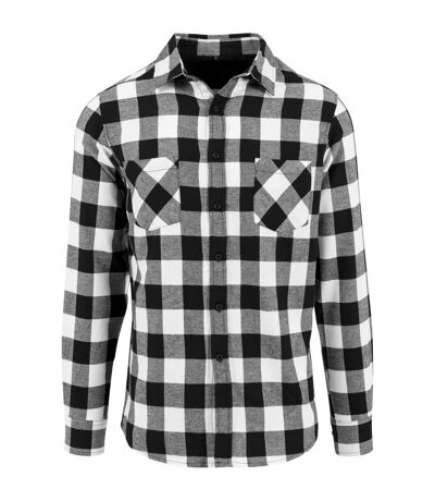 Build Your Brand Mens Checked Flannel Shirt (Black / White) - UTRW5986