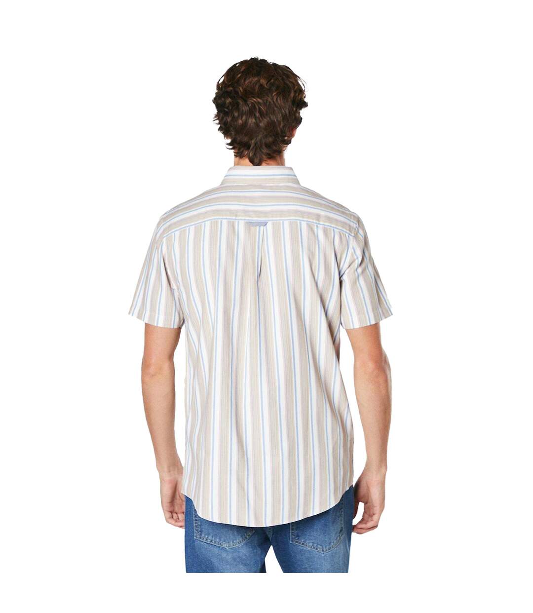 Mens stripe oxford short-sleeved shirt tan Maine-2