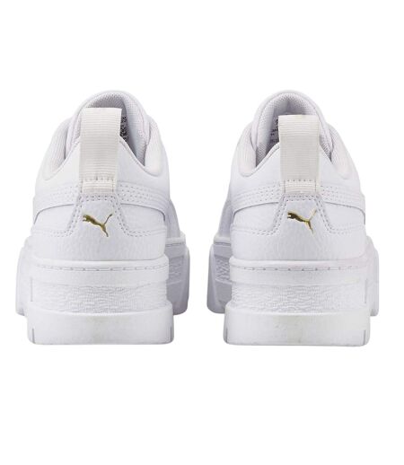 Womens/ladies Mayze Leather Platform Trainers White Puma