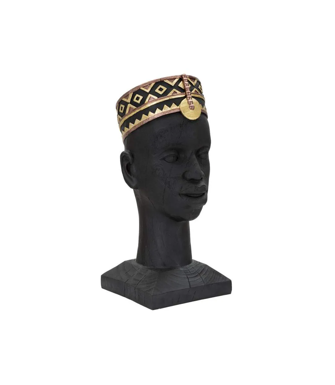 Statue Tête Homme Couvre-Chef Massai 56cm Noir-3