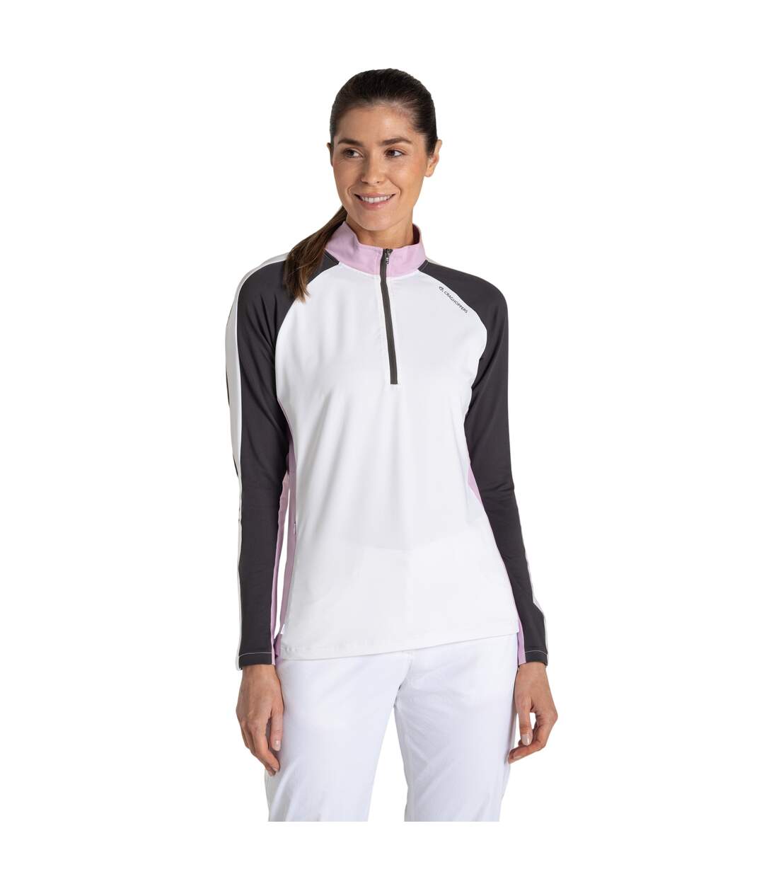 Womens/ladies Nosilife Half Zip Golf Top White Dark Iron Craghoppers-4