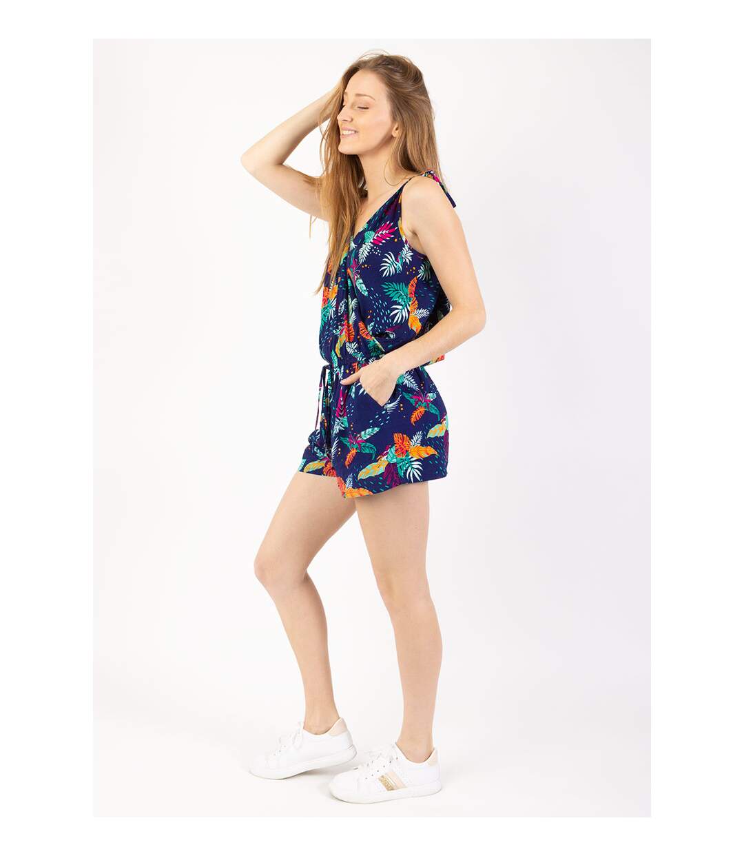 Combi-Short femme plage Samia bleu marine Coton Du Monde