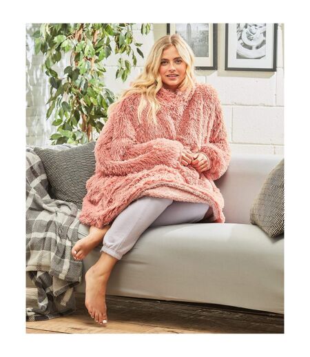 Ribbon Unisex Adult Sherpa Reversible Oversized Hoodie (Pink) - UTRW8224