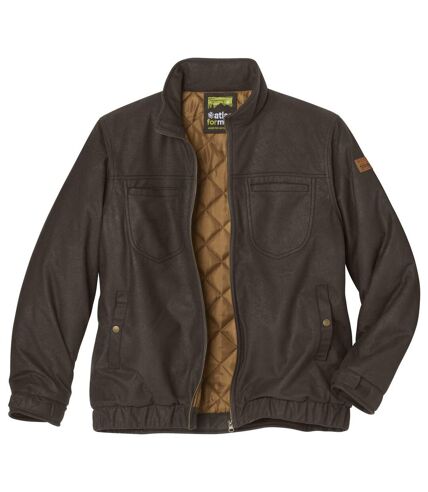 Men's Quilted Faux-Suede Jacket - Brown