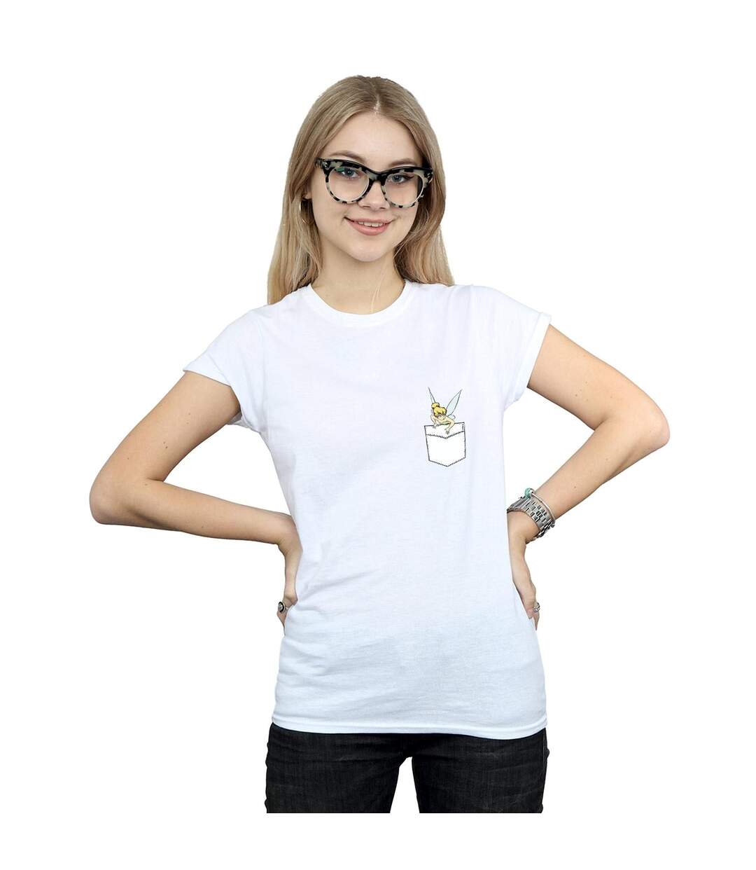 Disney T-shirt en coton à fausse poche Finker Bell Femme/Ladies (Blanc) - UTBI43867-2
