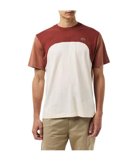 T-shirt Motif/style Blocs De Couleurs Homme Blanc Marron Marron Clair Lacoste