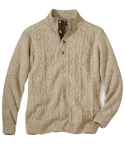 Beige trui van tricot met knopenhals