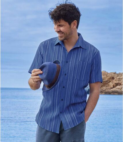 Men's Blue Striped Crepe Shirt 