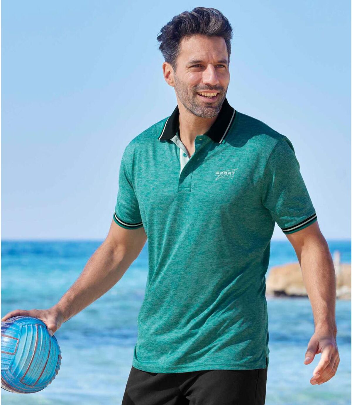 Pack of 2 Men's Sporty Polo Shirts - Mottled Grey Emerald Atlas For Men