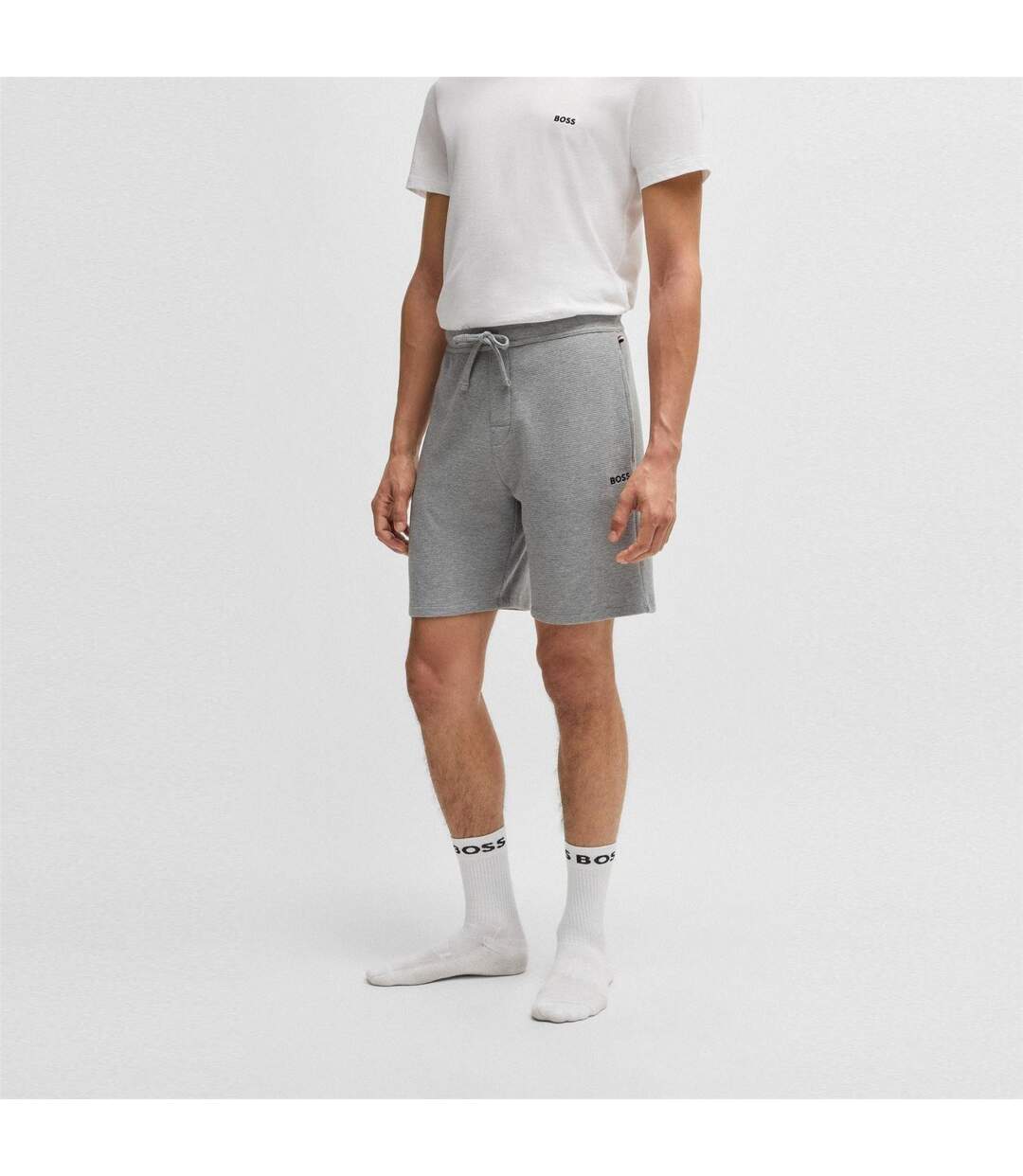 Mens Waffle Relaxed Fit Shorts Grey Boss-2