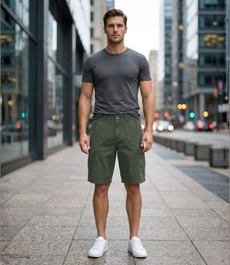 Bermuda homme WINCHESTER IDAHO1 vert olive : le short cargo multi-poches ultra-résistant