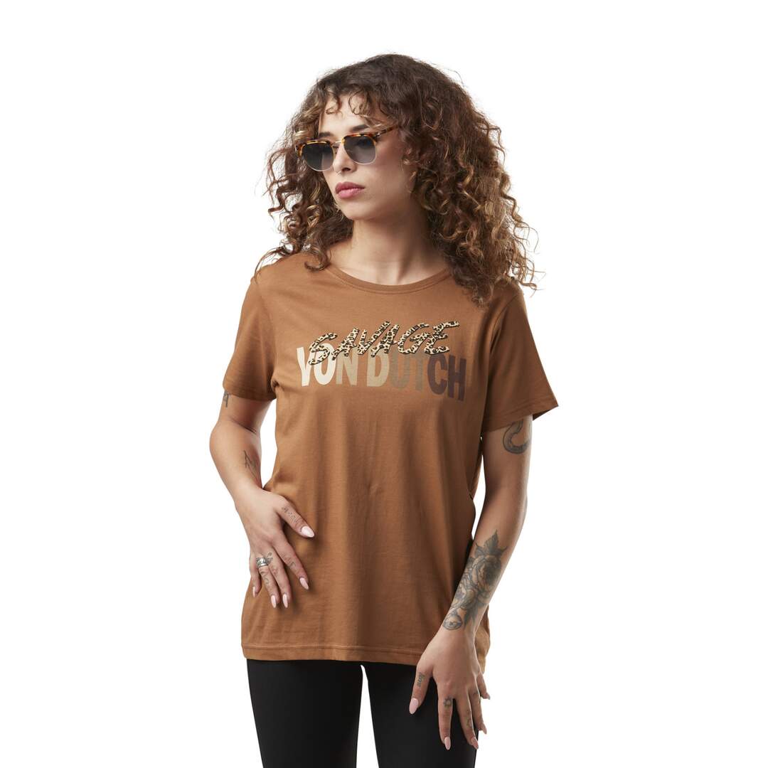 T-shirt femme col rond avec print en coton Léopard Vondutch-1