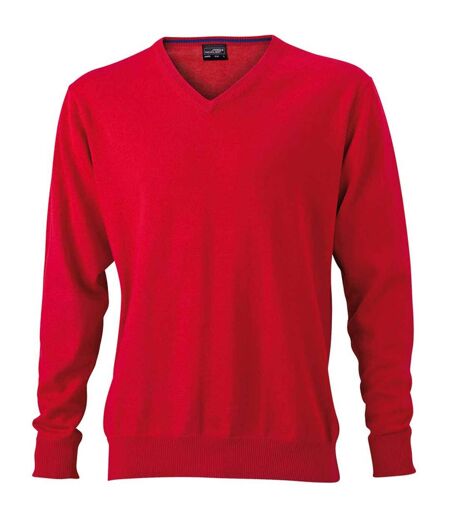 Pull classique col V - HOMME - JN659 - rouge