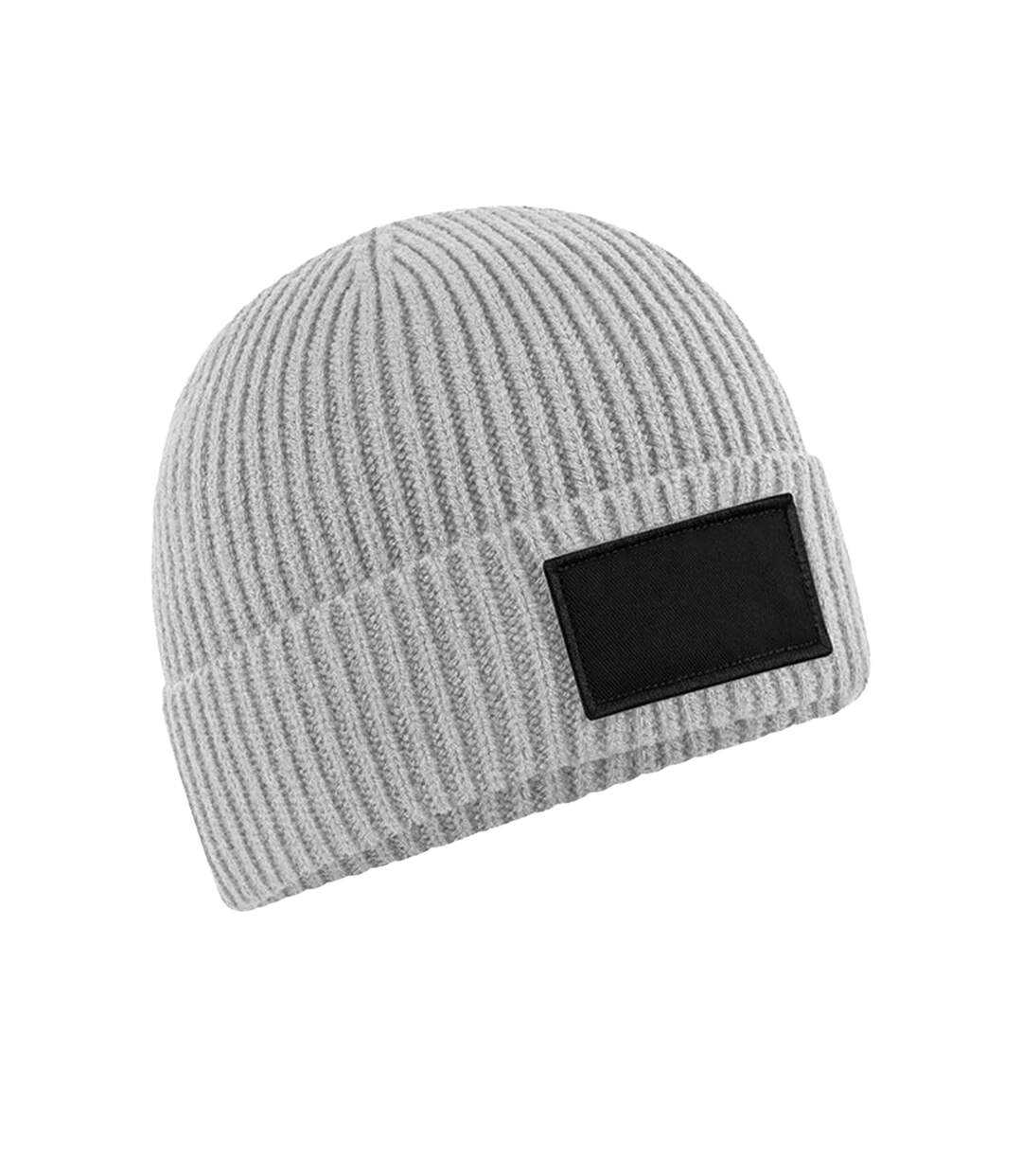 Unisex adult fashion patch beanie light grey/black Beechfield-1