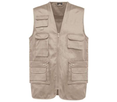 Gilet sans manches multipoches polycoton - Unisexe - WK609 - beige