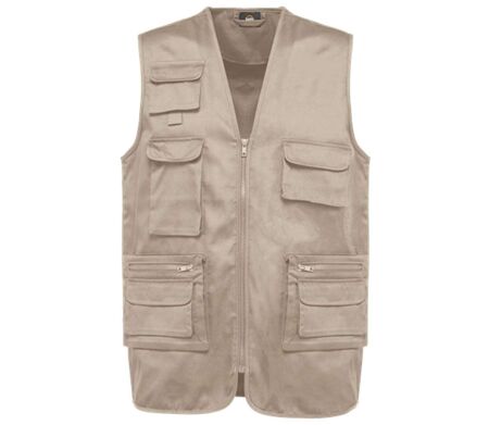 Gilet sans manches multipoches polycoton - Unisexe - WK609 - beige