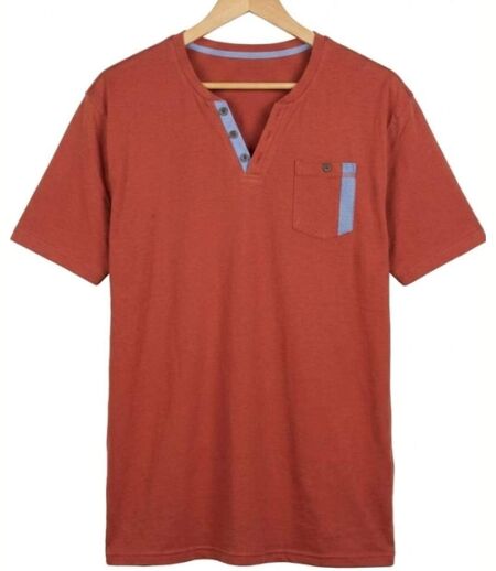 CHALLENGER SIERRA1 — Tee-shirt col boutons orange rouille : le style décontracté soigné