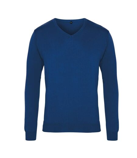 Premier Mens Knitted Cotton Acrylic V Neck Sweatshirt (Royal Blue)