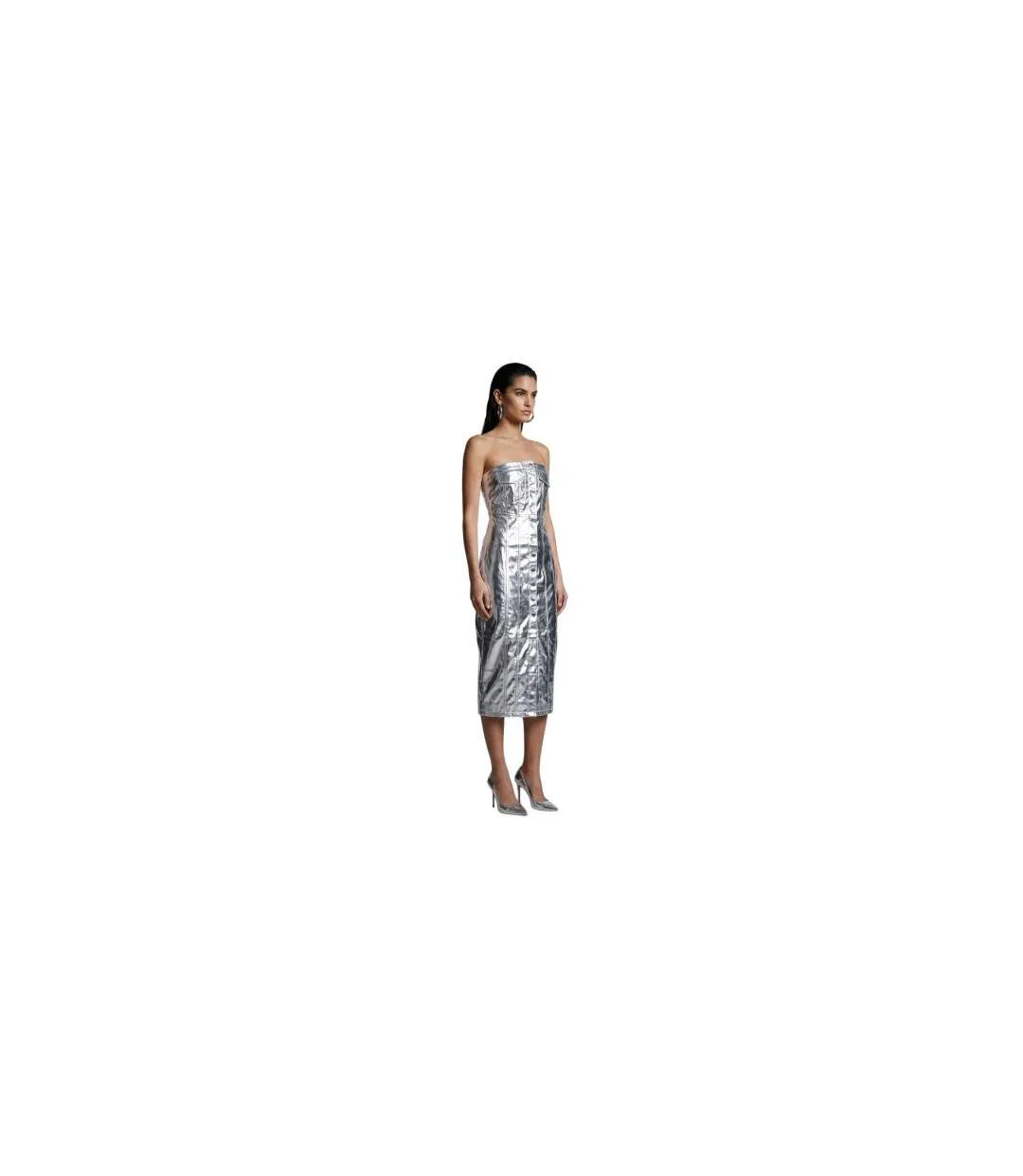 Womens/ladies Metallic Bandeau Maxi Dress Silver AmyLynn-1