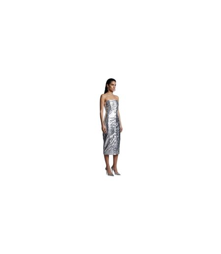 Womens/ladies Metallic Bandeau Maxi Dress Silver AmyLynn